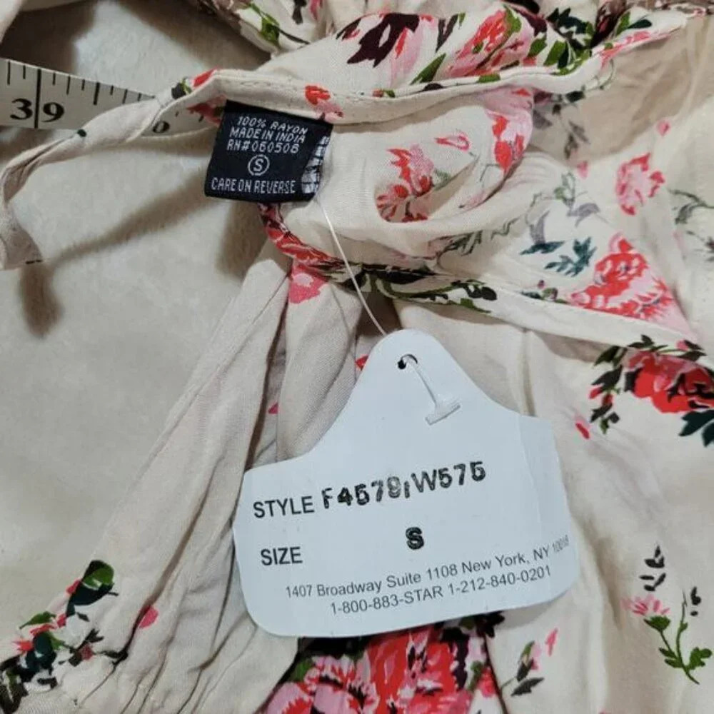 Angie Deep V-Neck Floral Cottagecore Boho Mini Dress - Size Small - Picture 5 of 9